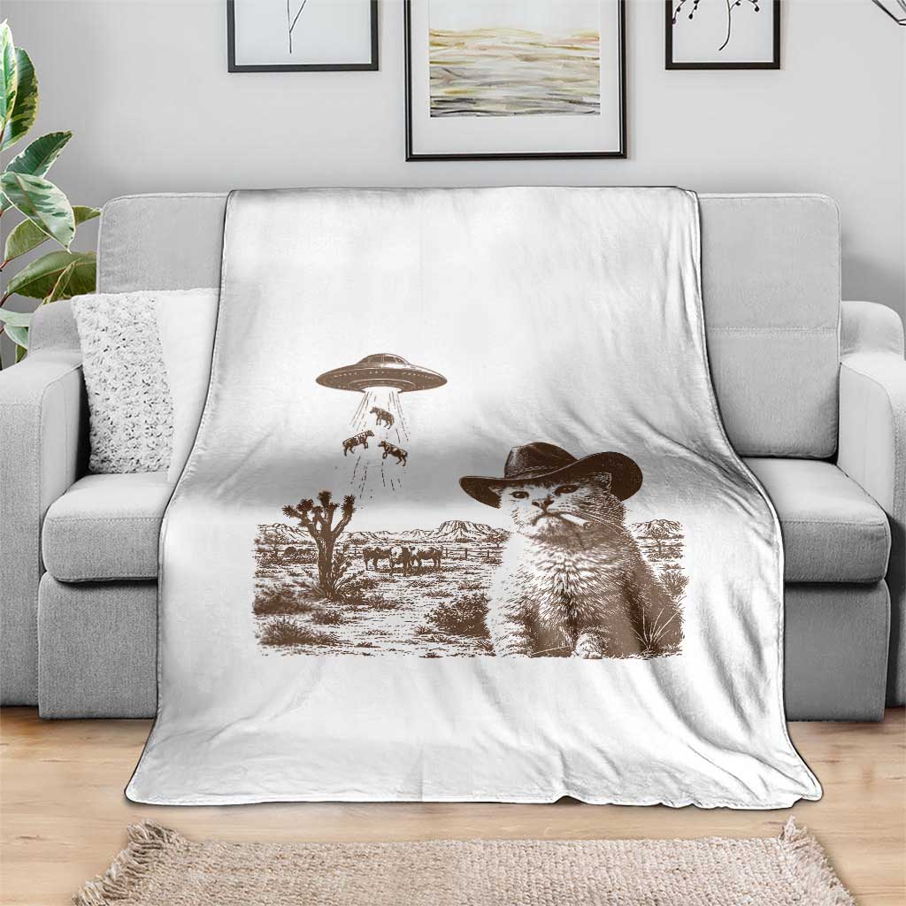 UFO Cowboy Cat Throw Blanket Vintage Graphic Retro Western Rodeo TS10 Print Your Wear