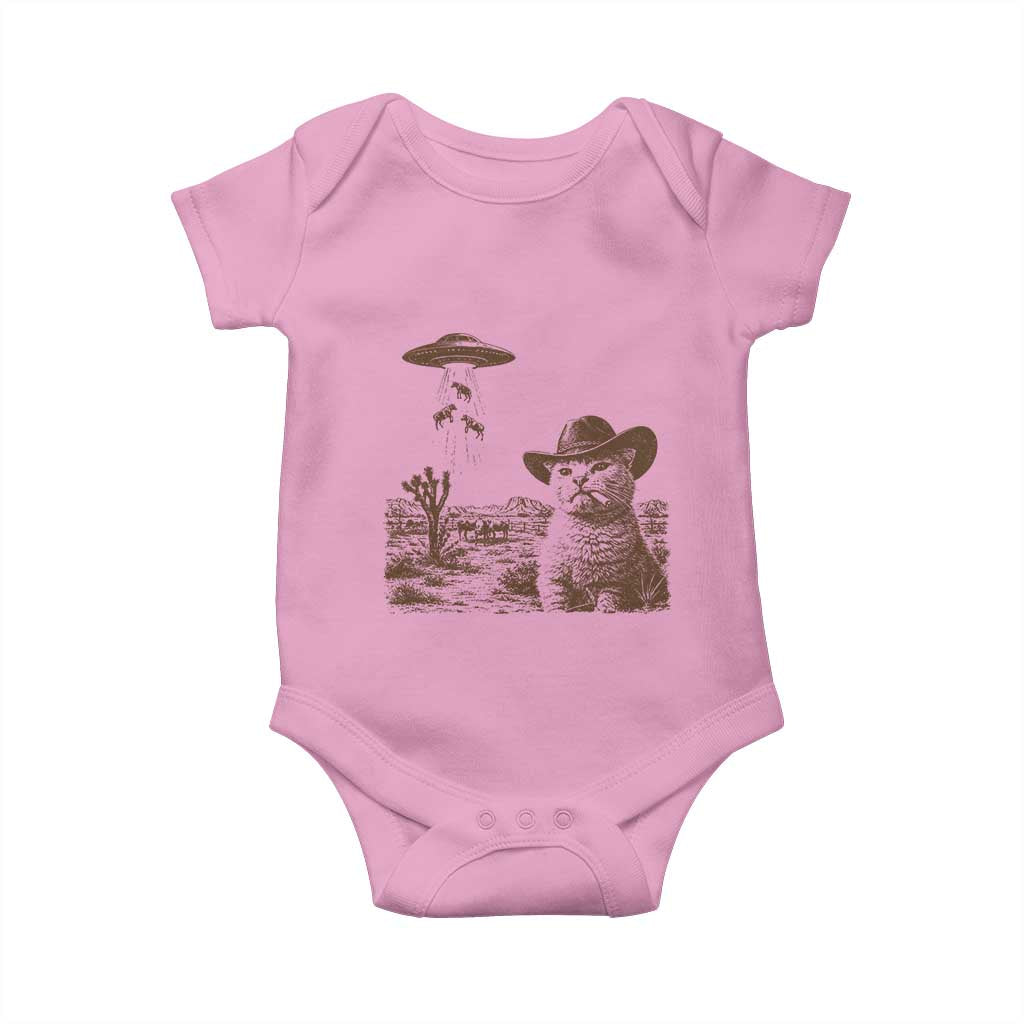 UFO Cowboy Cat Baby Onesie Vintage Graphic Retro Western Rodeo TS10 Light Pink Print Your Wear