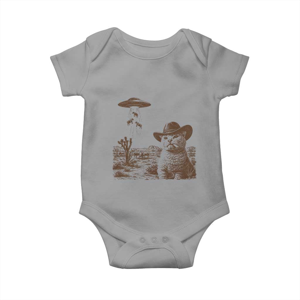 UFO Cowboy Cat Baby Onesie Vintage Graphic Retro Western Rodeo TS10 Sport Gray Print Your Wear