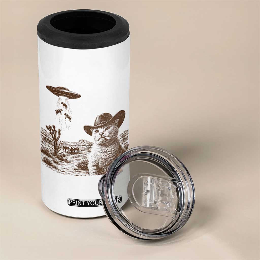 UFO Cowboy Cat 4 in 1 Can Cooler Tumbler Vintage Graphic Retro Western Rodeo TS10 Print Your Wear