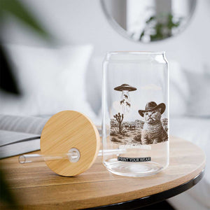 UFO Cowboy Cat Glass Can Vintage Graphic Retro Western Rodeo TS10 Print Your Wear
