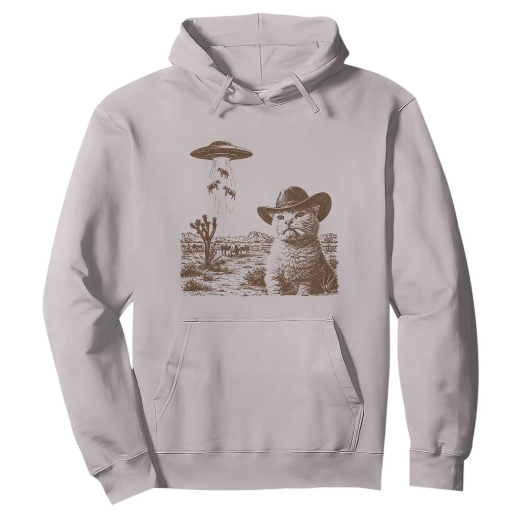 UFO Cowboy Cat Hoodie Vintage Graphic Retro Western Rodeo TS10 Ice Gray Print Your Wear