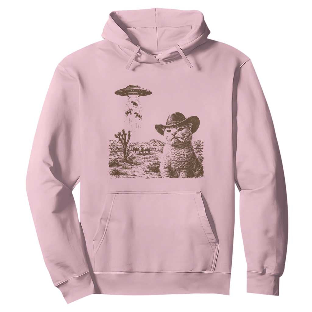 UFO Cowboy Cat Hoodie Vintage Graphic Retro Western Rodeo TS10 Light Pink Print Your Wear