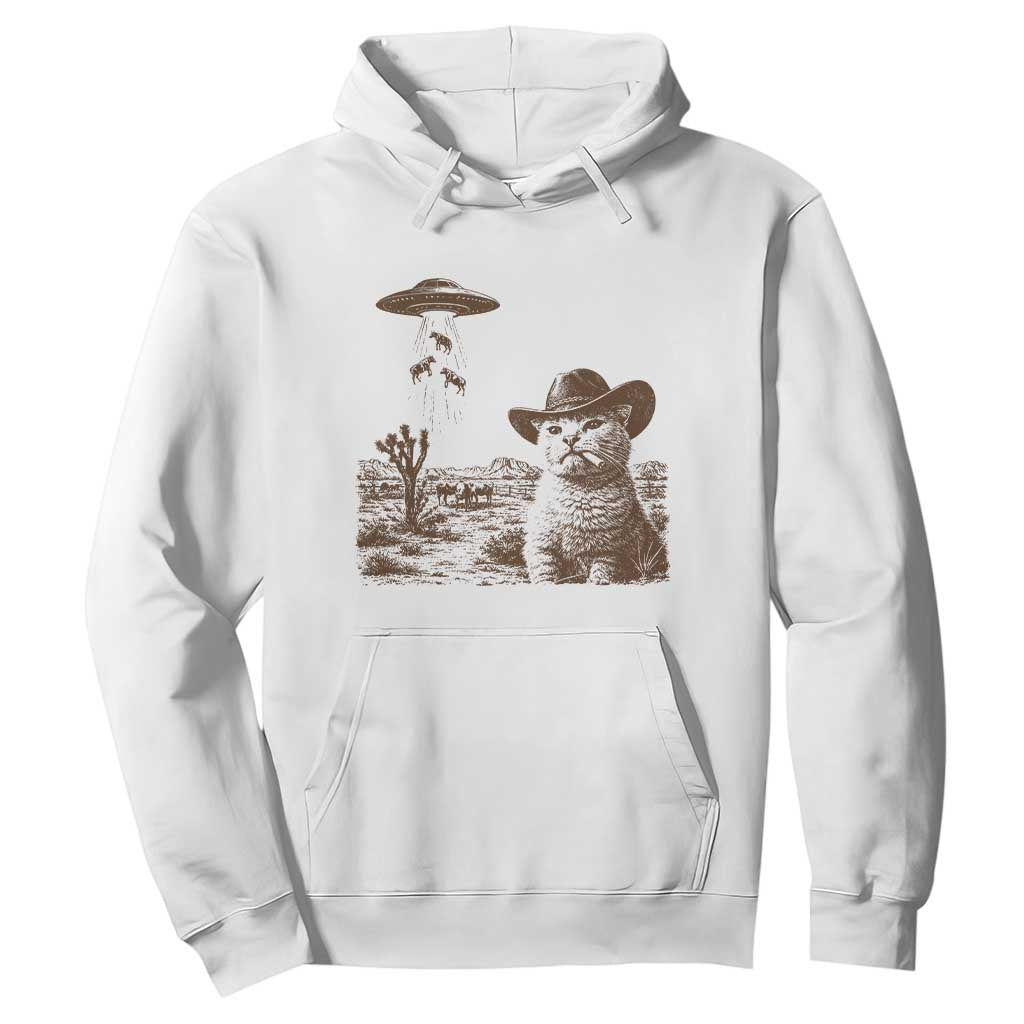 UFO Cowboy Cat Hoodie Vintage Graphic Retro Western Rodeo TS10 White Print Your Wear