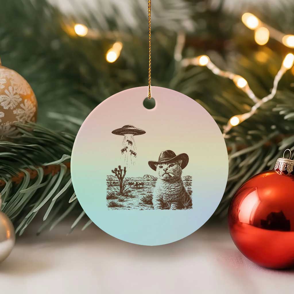 UFO Cowboy Cat Ceramic Ornament Vintage Graphic Retro Western Rodeo TS10 1pc Pastel Print Your Wear