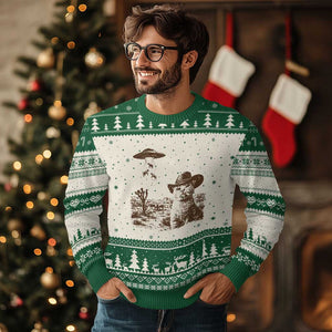 UFO Cowboy Cat Ugly Christmas Sweater Vintage Graphic Retro Western Rodeo TS10 Beige Green Print Your Wear