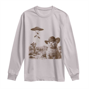 UFO Cowboy Cat Long Sleeve Shirt Vintage Graphic Retro Western Rodeo TS10 Ice Gray Print Your Wear