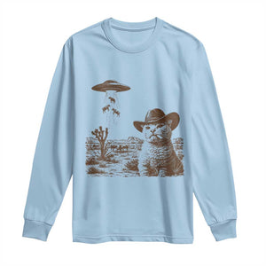 UFO Cowboy Cat Long Sleeve Shirt Vintage Graphic Retro Western Rodeo TS10 Light Blue Print Your Wear