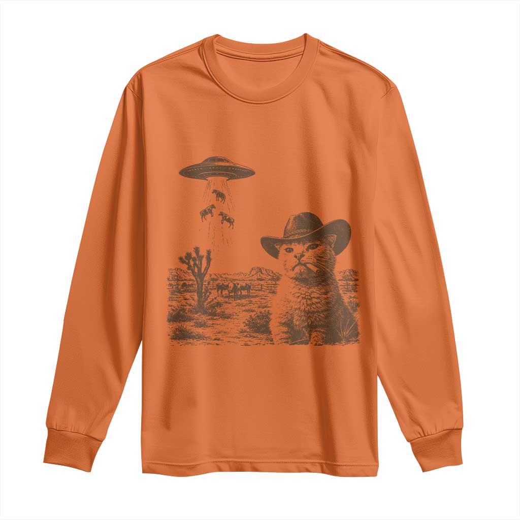 UFO Cowboy Cat Long Sleeve Shirt Vintage Graphic Retro Western Rodeo TS10 Orange Print Your Wear