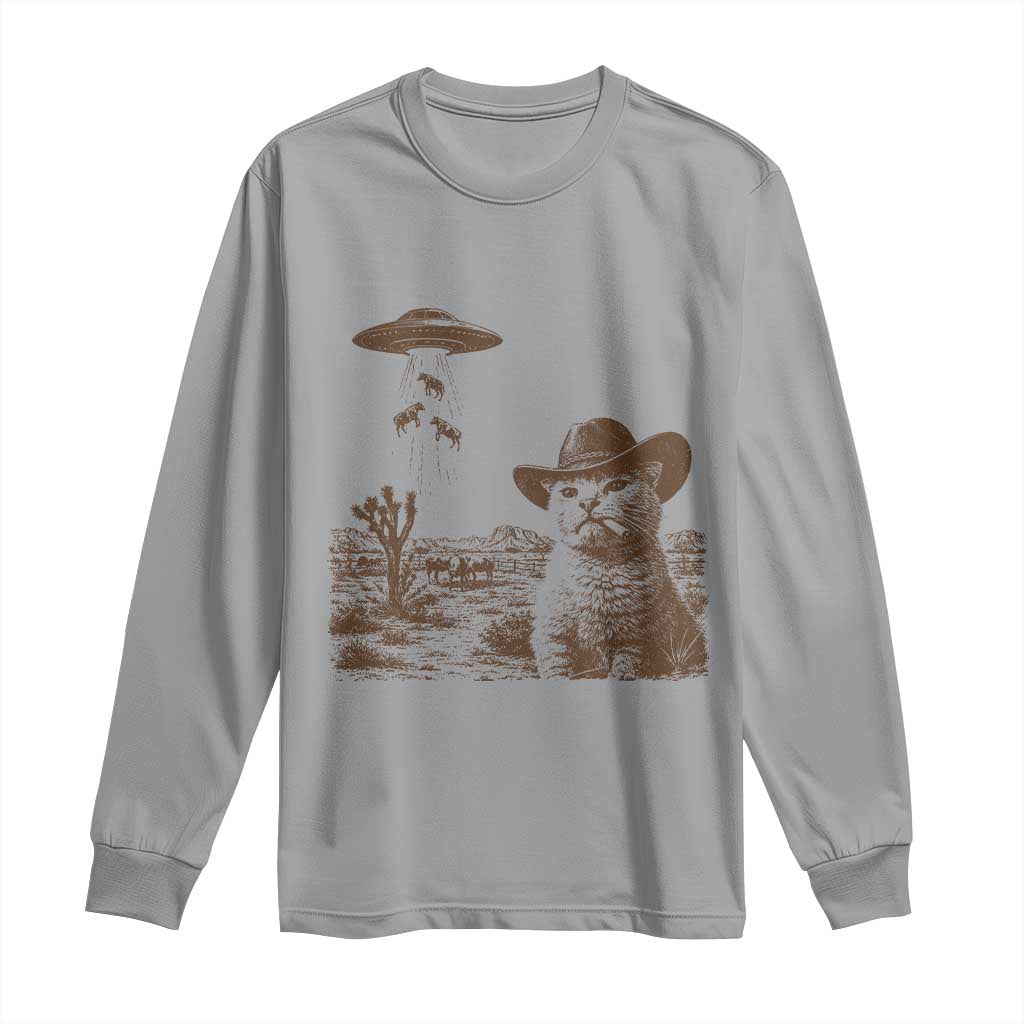 UFO Cowboy Cat Long Sleeve Shirt Vintage Graphic Retro Western Rodeo TS10 Sport Gray Print Your Wear
