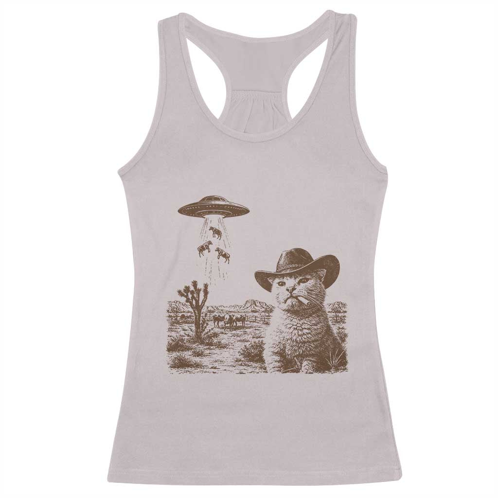 UFO Cowboy Cat Racerback Tank Top Vintage Graphic Retro Western Rodeo TS10 Ice Gray Print Your Wear