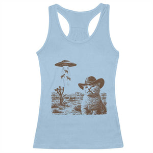 UFO Cowboy Cat Racerback Tank Top Vintage Graphic Retro Western Rodeo TS10 Light Blue Print Your Wear