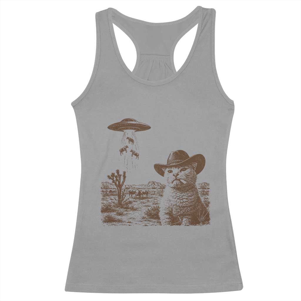 UFO Cowboy Cat Racerback Tank Top Vintage Graphic Retro Western Rodeo TS10 Sport Gray Print Your Wear