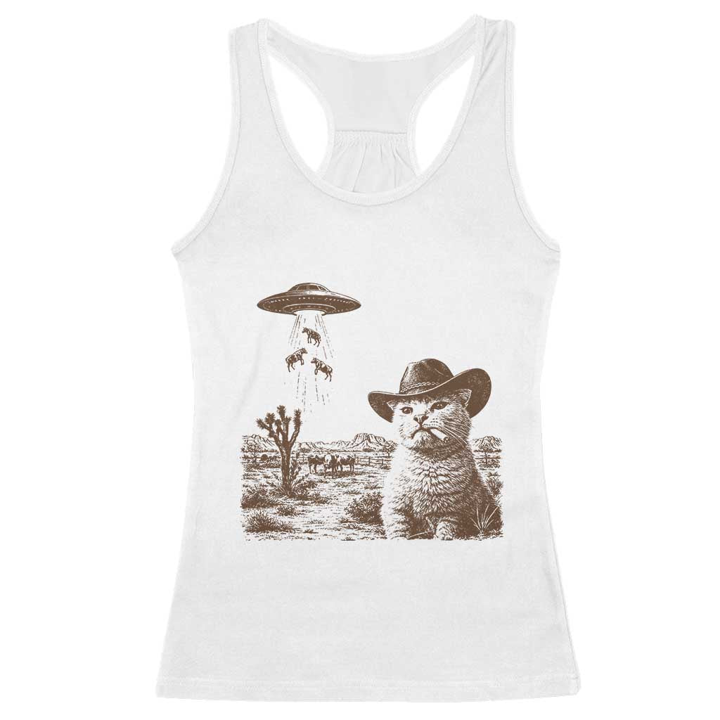 UFO Cowboy Cat Racerback Tank Top Vintage Graphic Retro Western Rodeo TS10 White Print Your Wear