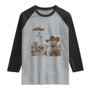 UFO Cowboy Cat Raglan Shirt Vintage Graphic Retro Western Rodeo TS10 Heather Gray Black Print Your Wear