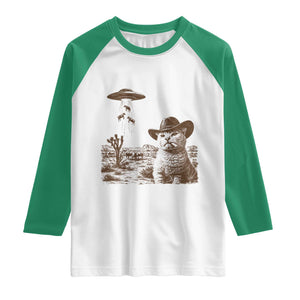 UFO Cowboy Cat Raglan Shirt Vintage Graphic Retro Western Rodeo TS10 White Kelly Green Print Your Wear