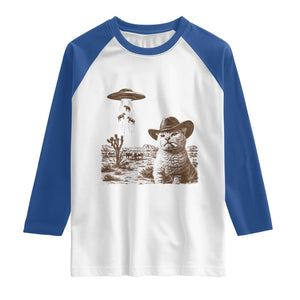 UFO Cowboy Cat Raglan Shirt Vintage Graphic Retro Western Rodeo TS10 White Royal Print Your Wear
