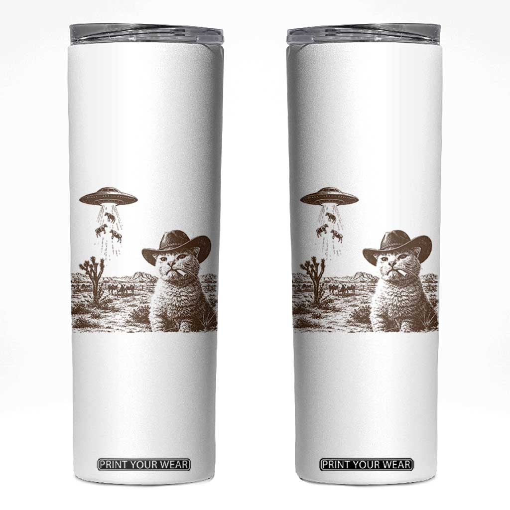 UFO Cowboy Cat Skinny Tumbler Vintage Graphic Retro Western Rodeo TS10 White Print Your Wear