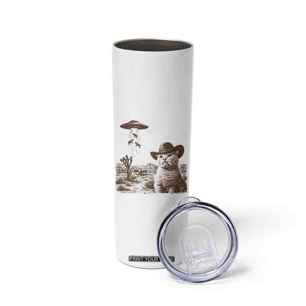 UFO Cowboy Cat Skinny Tumbler Vintage Graphic Retro Western Rodeo TS10 Print Your Wear