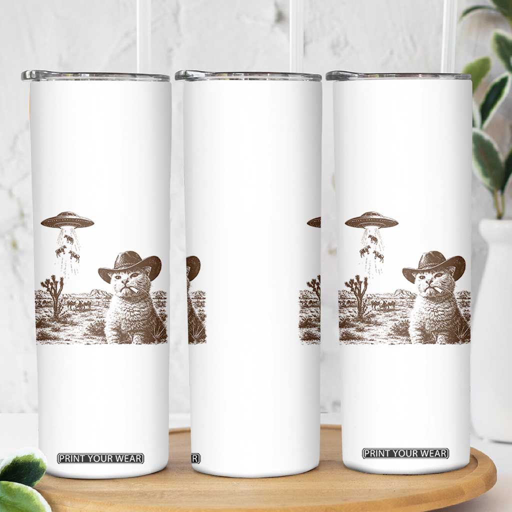 UFO Cowboy Cat Skinny Tumbler Vintage Graphic Retro Western Rodeo TS10 Print Your Wear