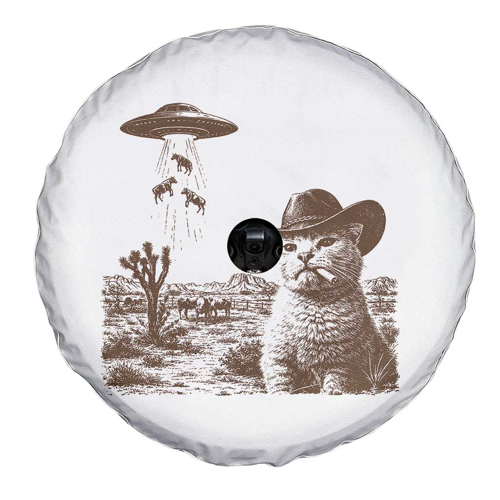 UFO Cowboy Cat Spare Tire Cover Vintage Graphic Retro Western Rodeo TS10 Print Your Wear