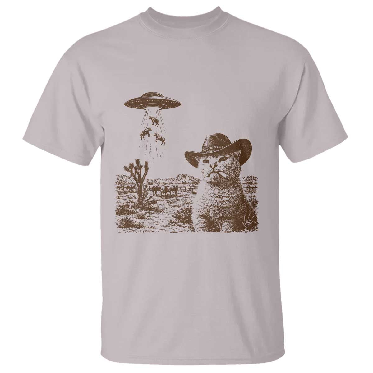 UFO Cowboy Cat T Shirt Vintage Graphic Retro Western Rodeo TS10 Ice Gray Print Your Wear