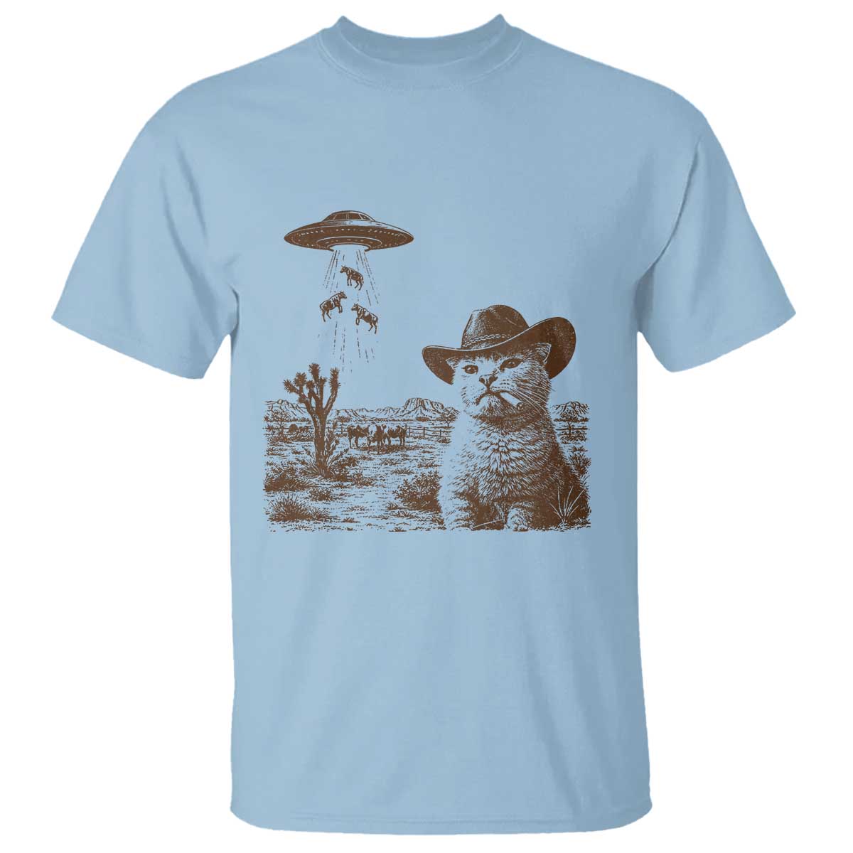 UFO Cowboy Cat T Shirt Vintage Graphic Retro Western Rodeo TS10 Light Blue Print Your Wear