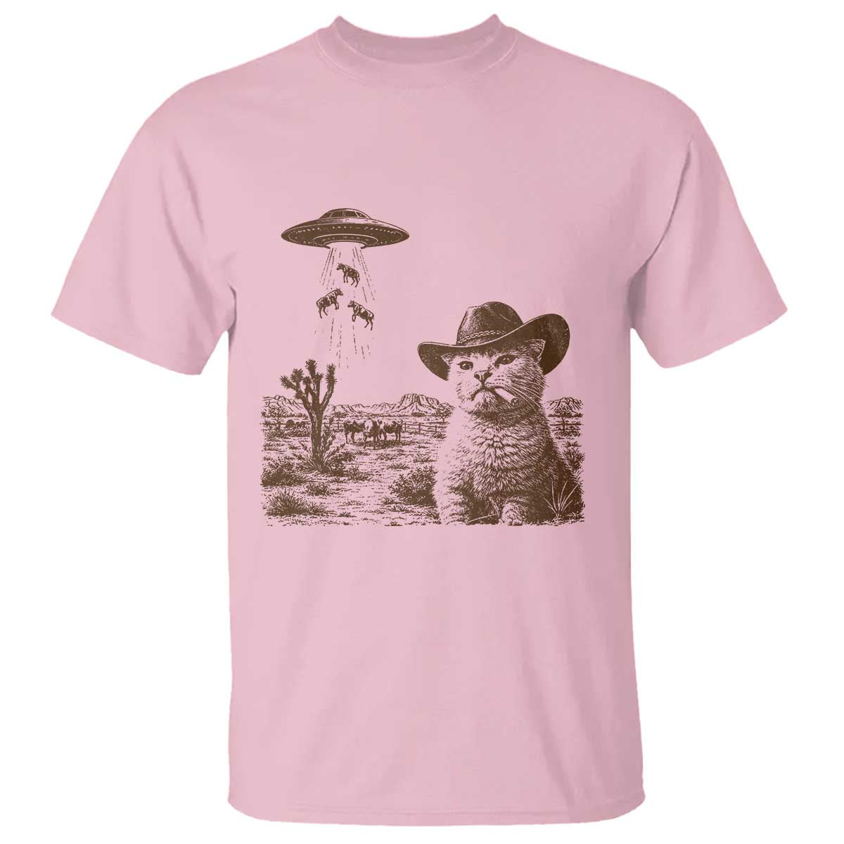UFO Cowboy Cat T Shirt Vintage Graphic Retro Western Rodeo TS10 Light Pink Print Your Wear