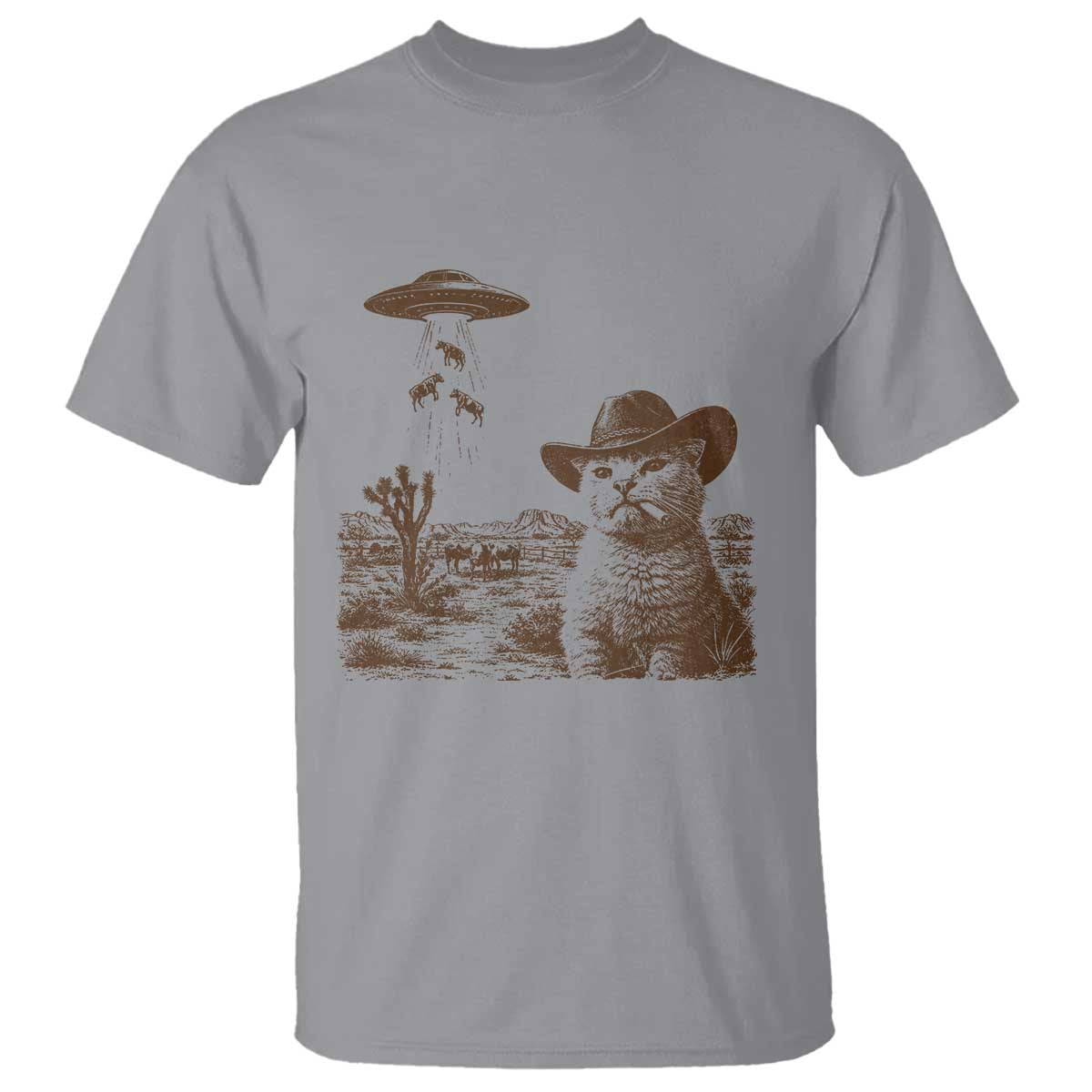 UFO Cowboy Cat T Shirt Vintage Graphic Retro Western Rodeo TS10 Sport Gray Print Your Wear