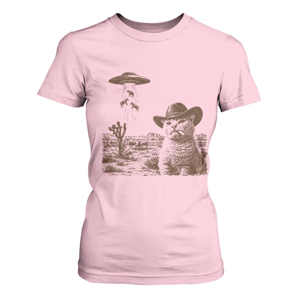 UFO Cowboy Cat T Shirt For Women Vintage Graphic Retro Western Rodeo TS10 Light Pink Print Your Wear