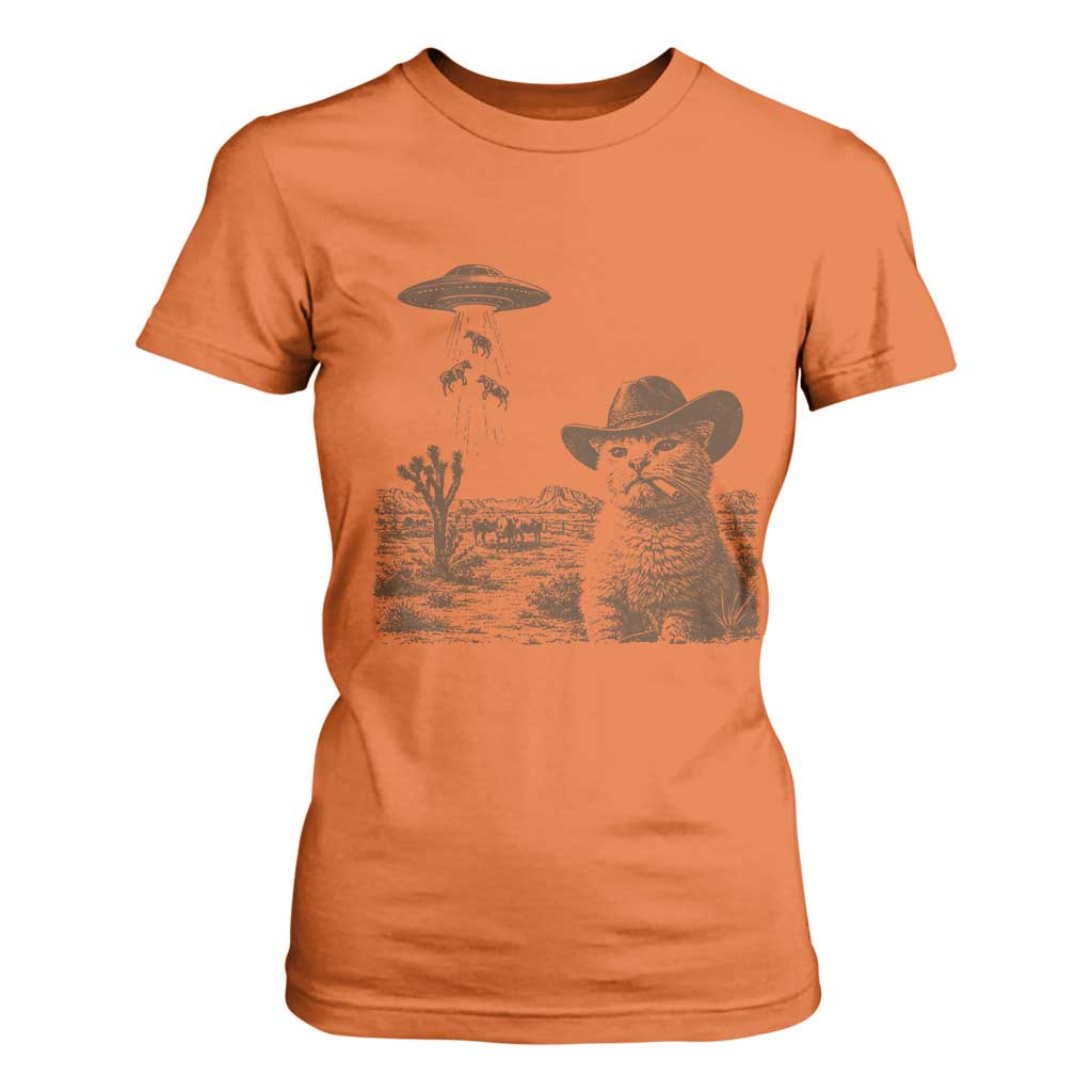 UFO Cowboy Cat T Shirt For Women Vintage Graphic Retro Western Rodeo TS10 Orange Print Your Wear