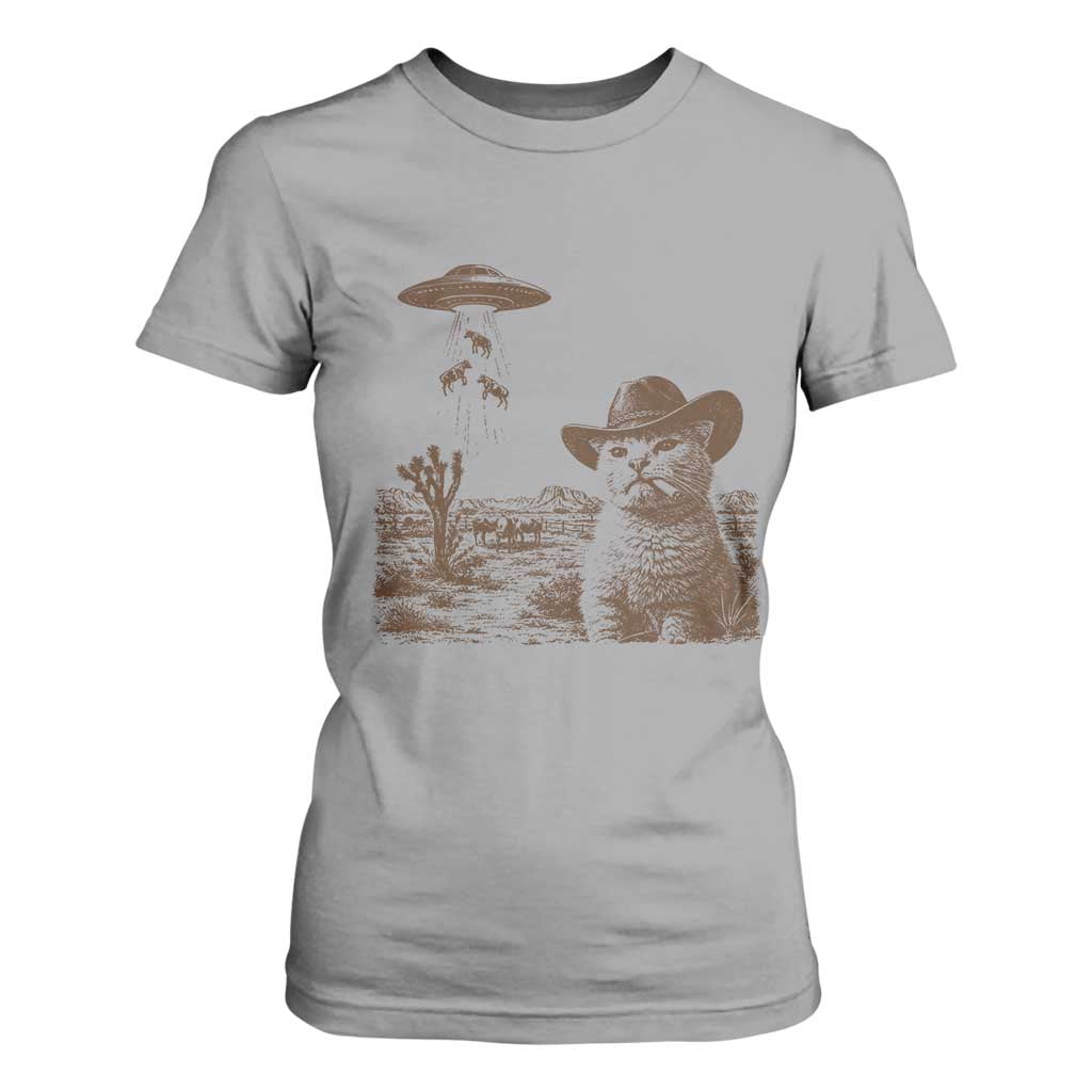 UFO Cowboy Cat T Shirt For Women Vintage Graphic Retro Western Rodeo TS10 Sport Gray Print Your Wear