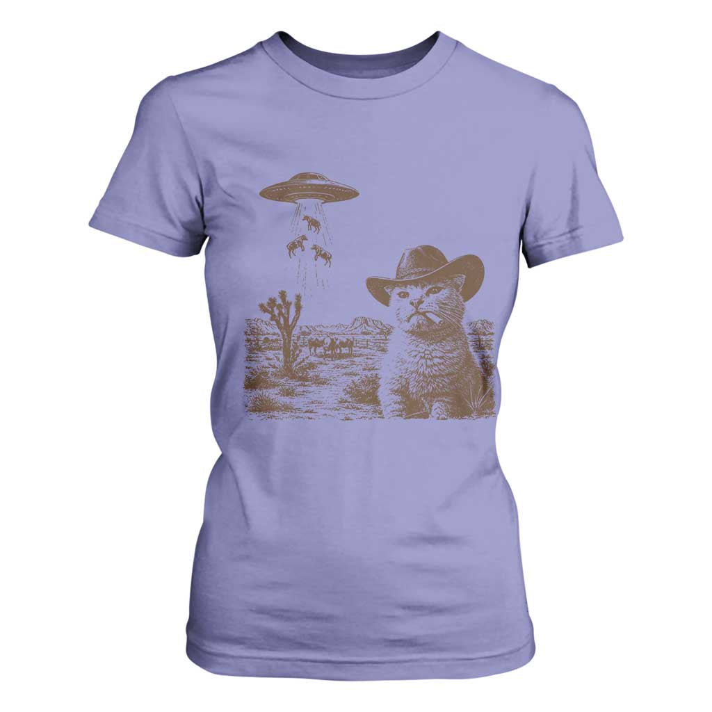 UFO Cowboy Cat T Shirt For Women Vintage Graphic Retro Western Rodeo TS10 Violet Print Your Wear