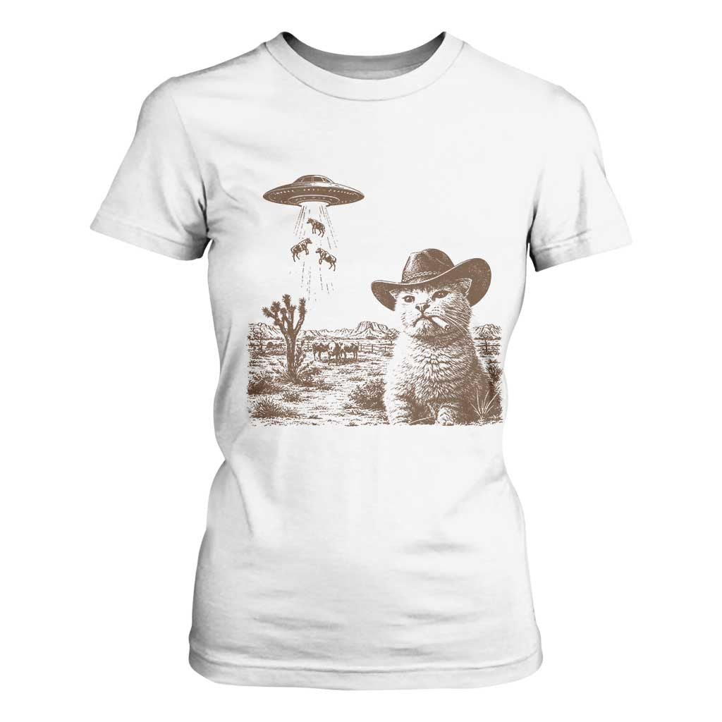 UFO Cowboy Cat T Shirt For Women Vintage Graphic Retro Western Rodeo TS10 White Print Your Wear