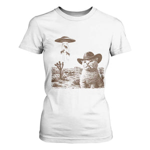 UFO Cowboy Cat T Shirt For Women Vintage Graphic Retro Western Rodeo TS10 White Print Your Wear