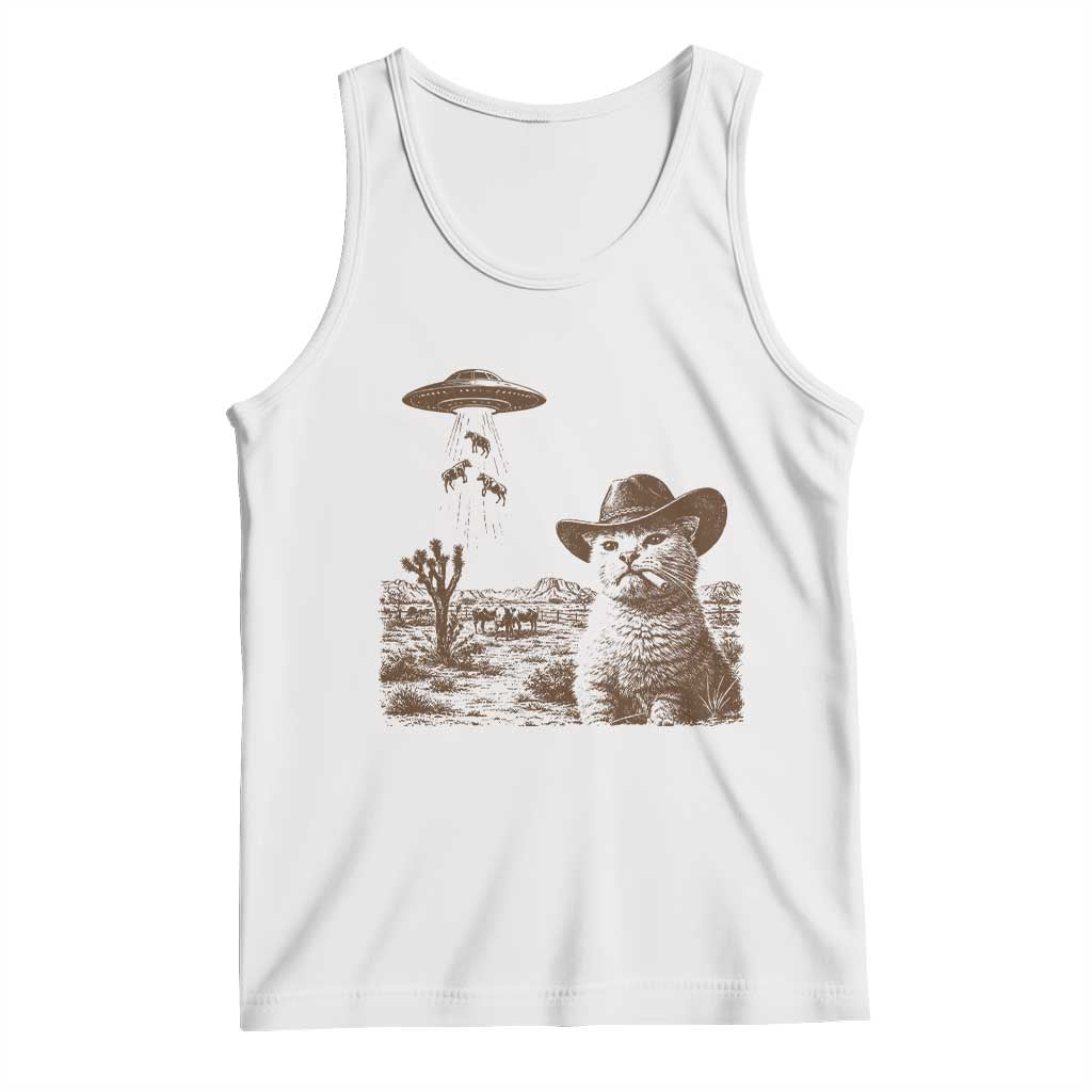 UFO Cowboy Cat Tank Top Vintage Graphic Retro Western Rodeo TS10 White Print Your Wear