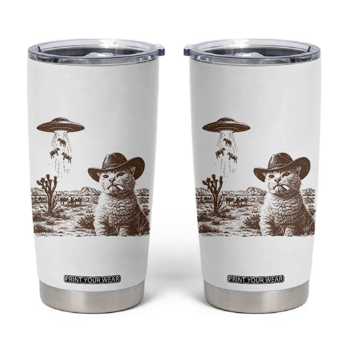 UFO Cowboy Cat Tumbler Cup Vintage Graphic Retro Western Rodeo TS10 White Print Your Wear