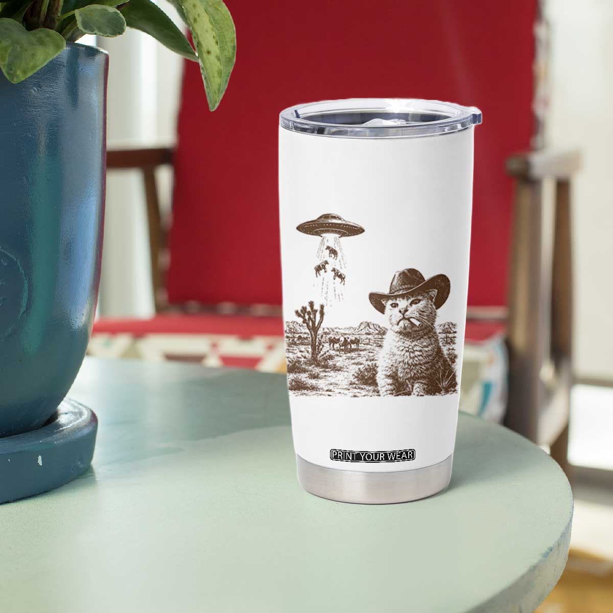 UFO Cowboy Cat Tumbler Cup Vintage Graphic Retro Western Rodeo TS10 Print Your Wear