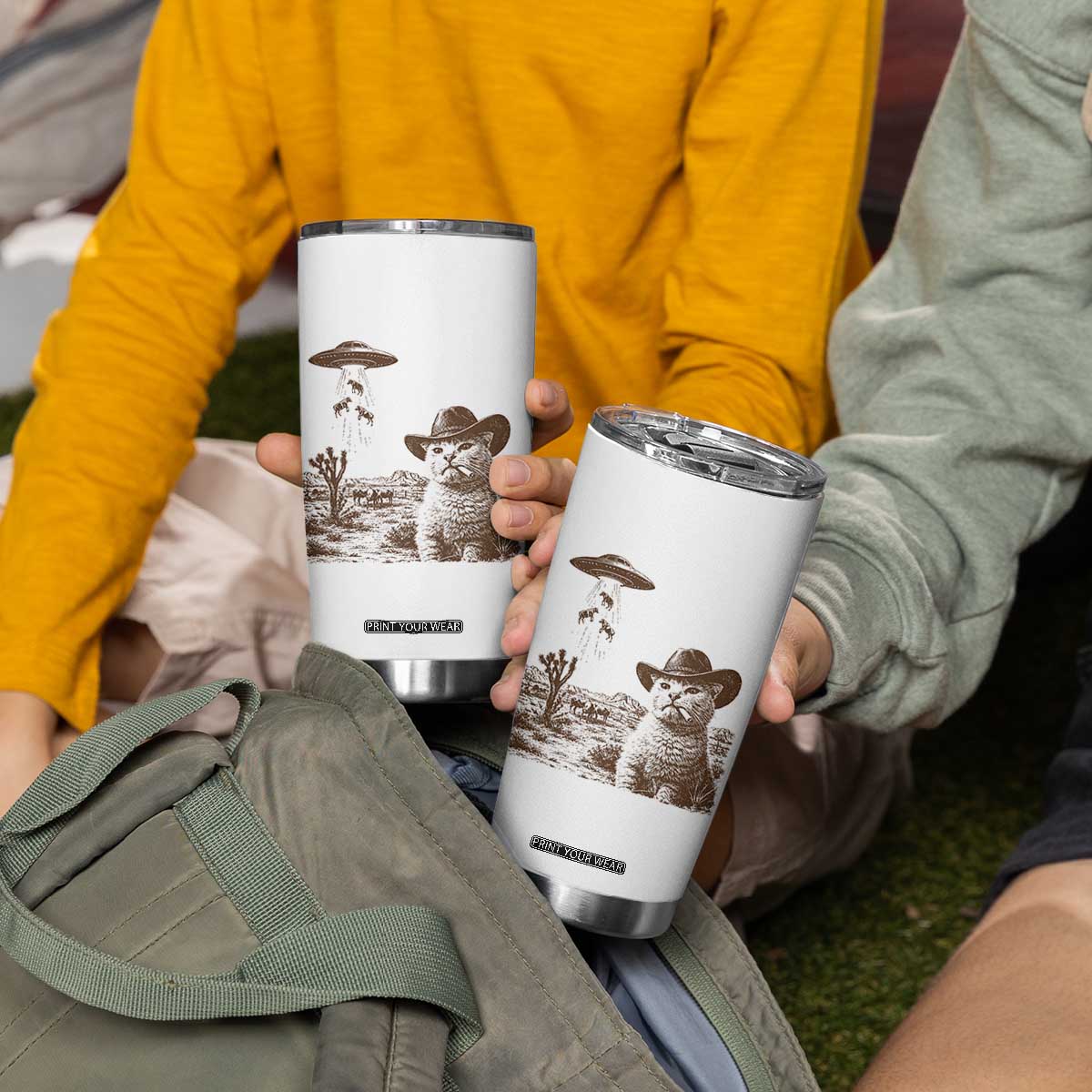 UFO Cowboy Cat Tumbler Cup Vintage Graphic Retro Western Rodeo TS10 Print Your Wear