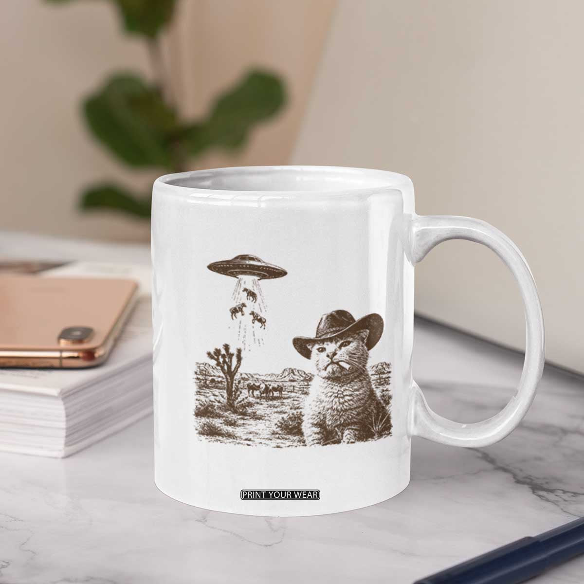 UFO Cowboy Cat Coffee Mug Vintage Graphic Retro Western Rodeo TS10 Print Your Wear