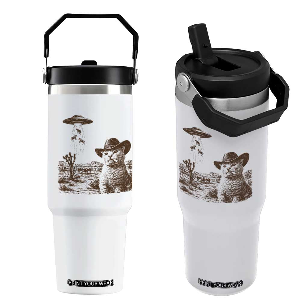 UFO Cowboy Cat Flip Straw Tumbler Vintage Graphic Retro Western Rodeo TS10 One Size: 30 oz White Print Your Wear
