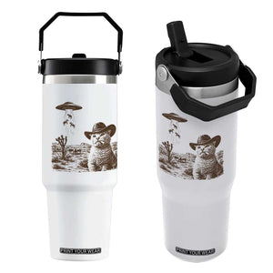 UFO Cowboy Cat Flip Straw Tumbler Vintage Graphic Retro Western Rodeo TS10 One Size: 30 oz White Print Your Wear