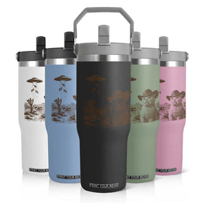 UFO Cowboy Cat Flip Straw Tumbler Vintage Graphic Retro Western Rodeo TS10 Print Your Wear