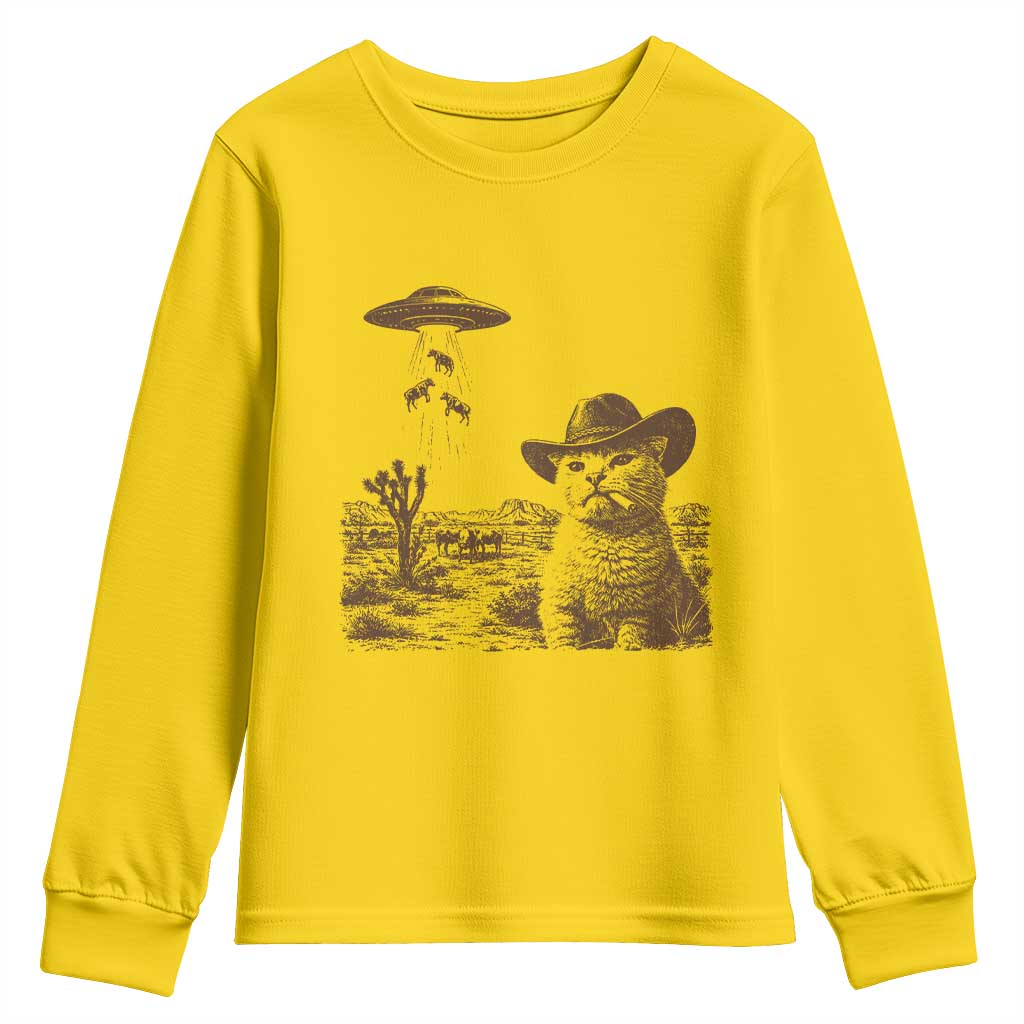 UFO Cowboy Cat Youth Sweatshirt Vintage Graphic Retro Western Rodeo TS10 Daisy Print Your Wear