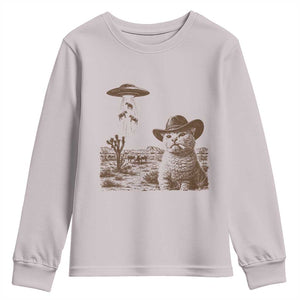UFO Cowboy Cat Youth Sweatshirt Vintage Graphic Retro Western Rodeo TS10 Ice Gray Print Your Wear