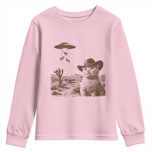 UFO Cowboy Cat Youth Sweatshirt Vintage Graphic Retro Western Rodeo TS10 Light Pink Print Your Wear