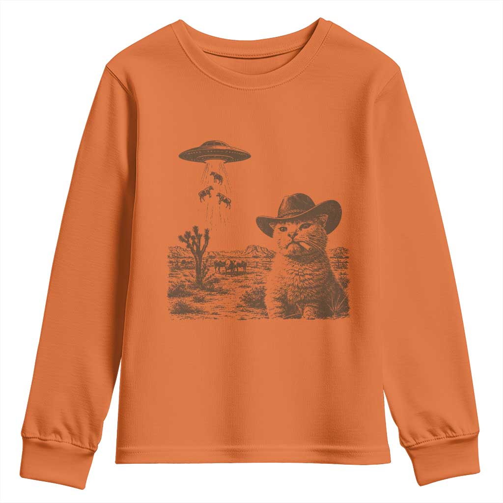 UFO Cowboy Cat Youth Sweatshirt Vintage Graphic Retro Western Rodeo TS10 Orange Print Your Wear
