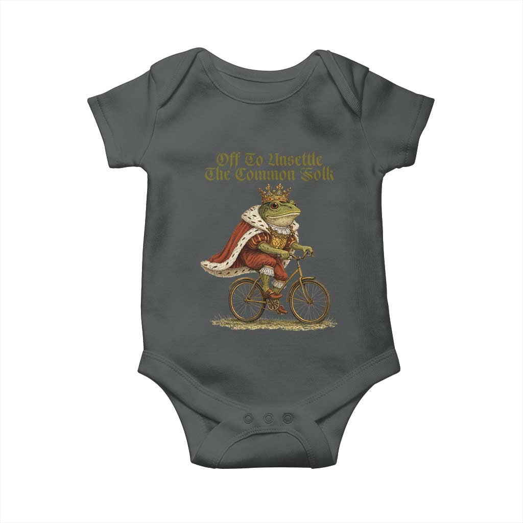 Chaotic Frog Meme Baby Onesie Off To Unsettle The Common Folk Vintage Unhinged Humor TS10 Dark Heather Print Your Wear
