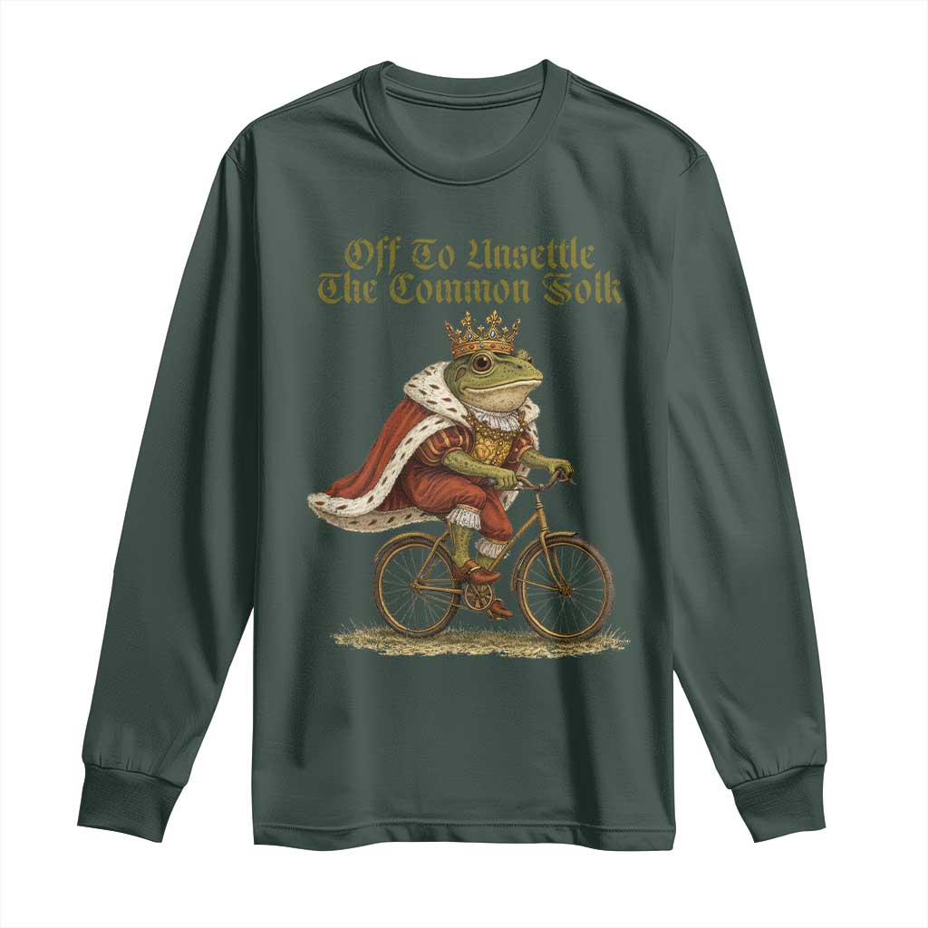 Chaotic Frog Meme Long Sleeve Shirt Off To Unsettle The Common Folk Vintage Unhinged Humor TS10 Dark Forest Green Print Your Wear