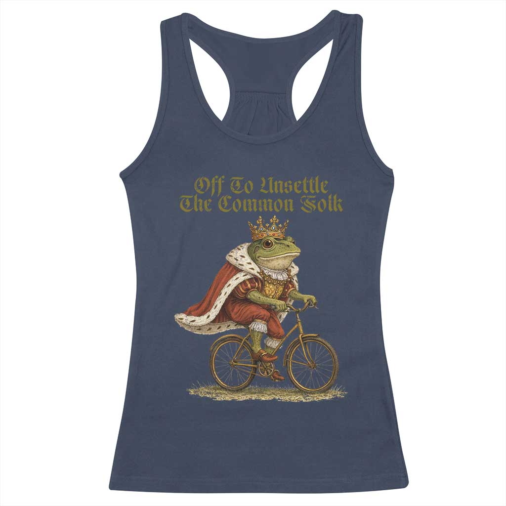 Chaotic Frog Meme Racerback Tank Top Off To Unsettle The Common Folk Vintage Unhinged Humor TS10 Navy Print Your Wear